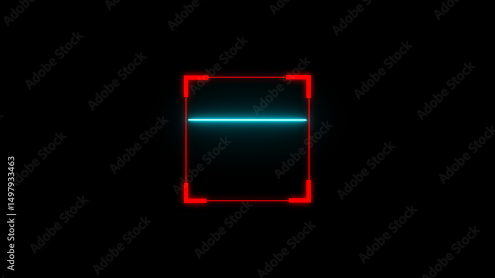 Poster futuristic scanner interface illuminated with red and cyan neon in dark space representing digital d