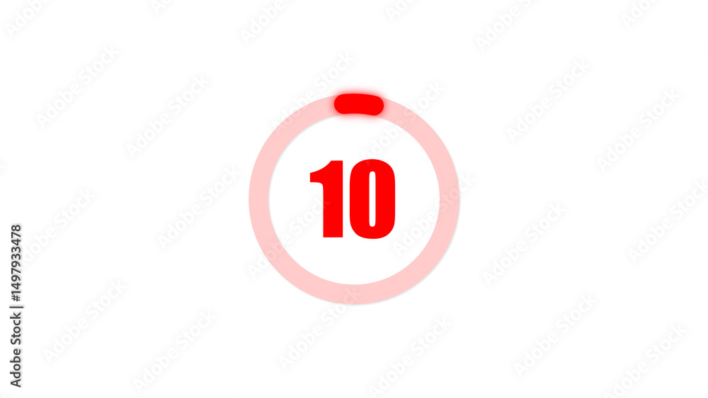 Poster simple red countdown timer showing the number ten, perfect for time management, deadlines, and indic