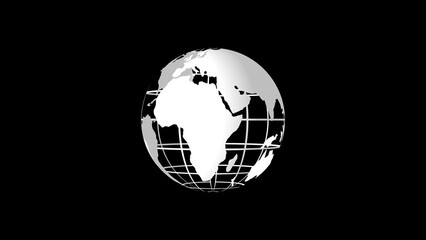 A sleek globe illustration in white against a deep black background representing global concepts and universal connectivity ideal for presentations