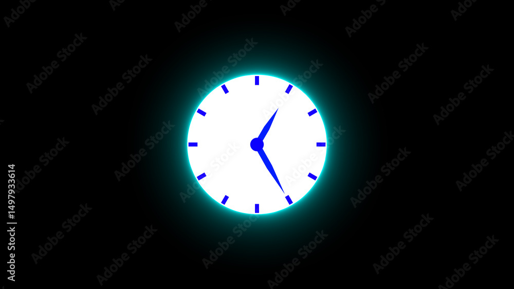 Poster a modern digital clock illustrating time with glowing edges and minimalist design on a black backgro