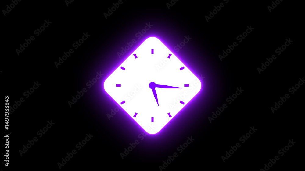 Poster neon clock icon glowing against a black background indicating time and punctuality modern illustrati