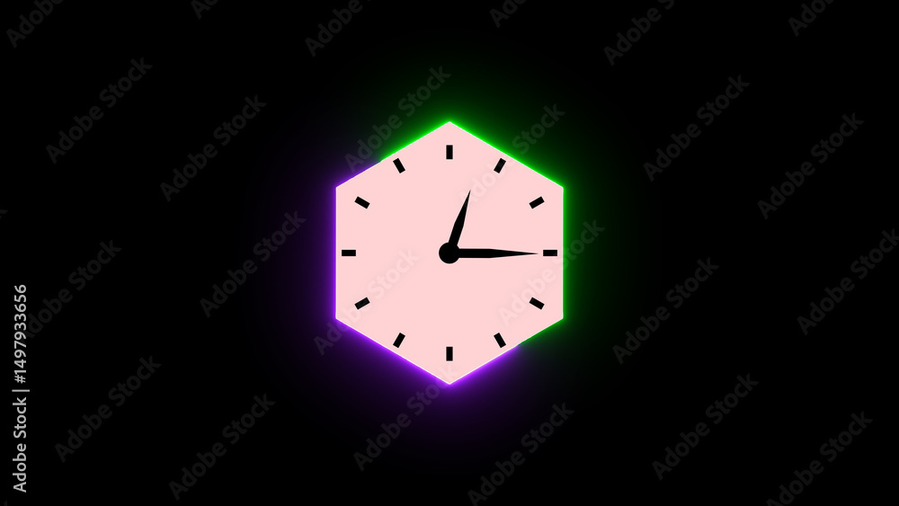 Aufkleber digital representation of a geometric clock with neon glowing edges set against a black background i