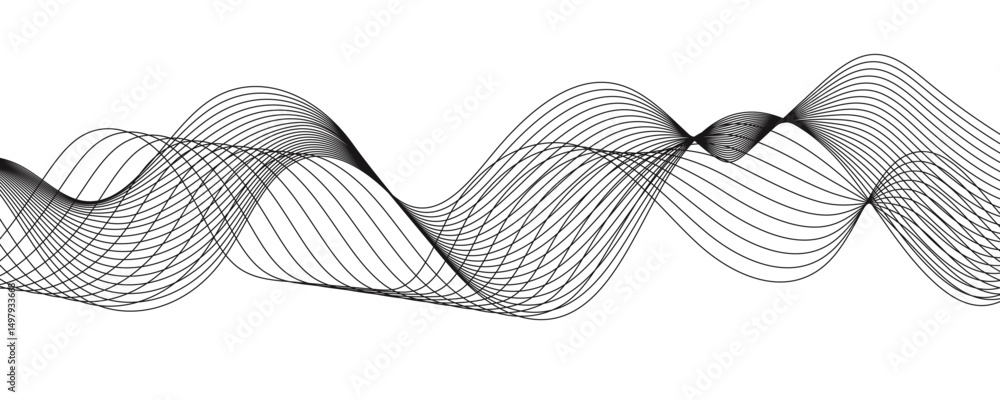 Poster Abstract wave lines on white background. Business background lines wave, green stream element. Frequency sound wave lines and technology curve lines. Digital concept banner, flyer, cover.