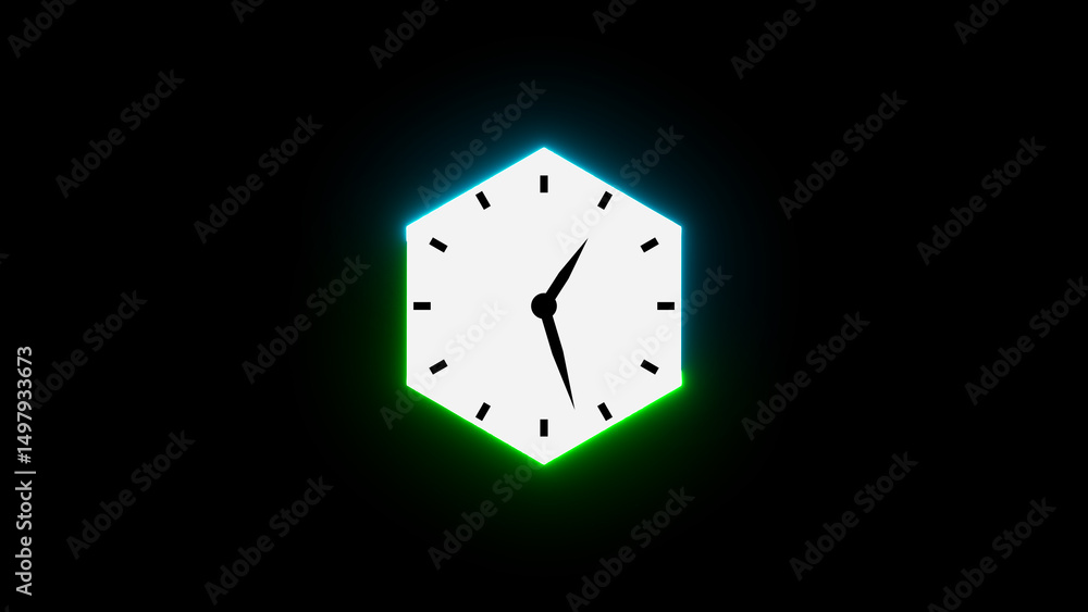 Poster modern geometric clock design with glowing neon effect and time concept on dark background for digit