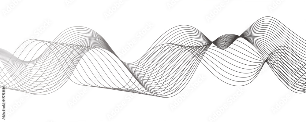 Poster Abstract wave lines on white background. Business background lines wave, green stream element. Frequency sound wave lines and technology curve lines. Digital concept banner, flyer, cover.