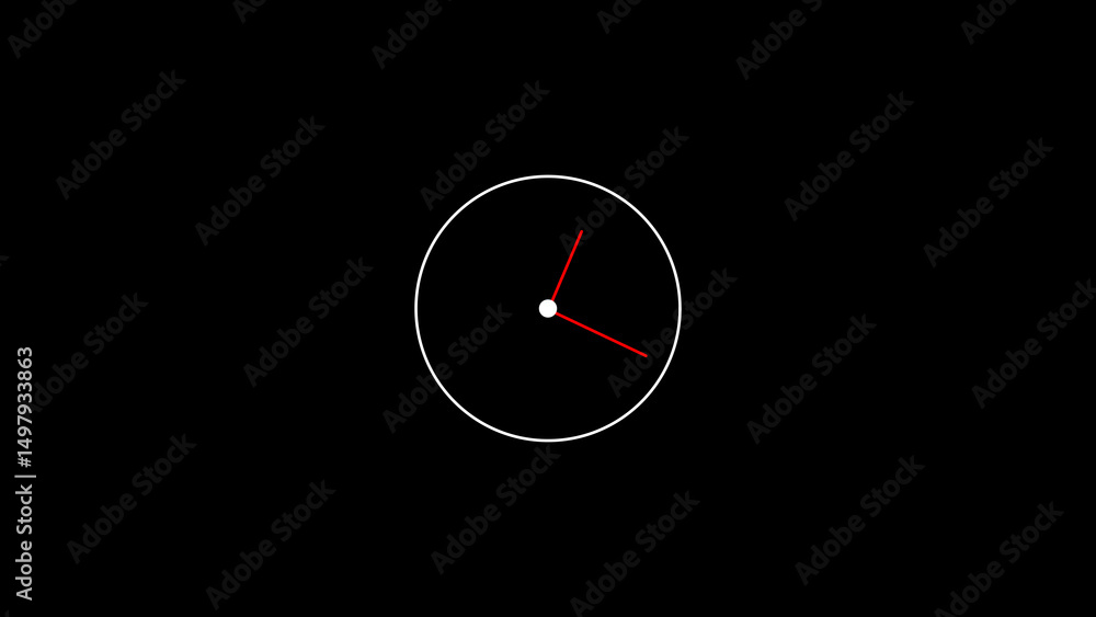 Poster minimalist clock design depicting time with red hands on a black background concept for timekeeping 