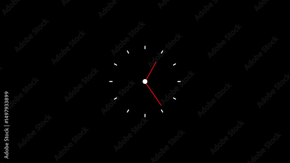 Poster minimalist clock design with red hands on black illustrating punctuality time management and deadlin