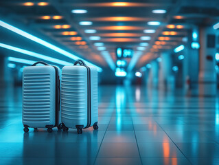 Modern Suitcases in an Empty Airport Terminal