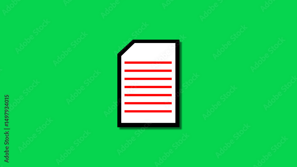 Poster document icon with red lines on a white background surrounded by a black outline floating over a vib