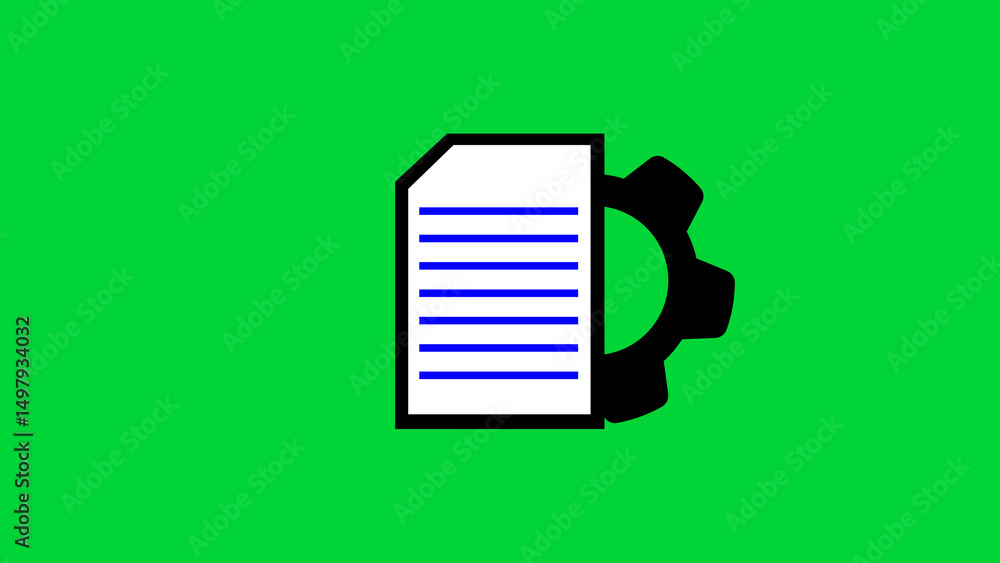 Aufkleber a concept illustration depicting a document icon combined with a gear symbol on a bright green backg