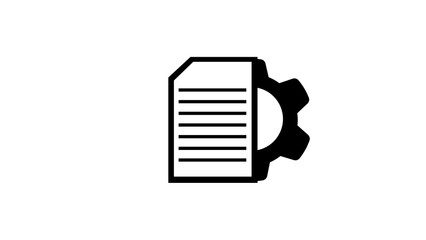 Document processing and configuration concept showing a file with lines in combination with gear wheel icon to represent settings and editing