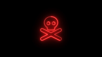 Neon red skull and crossbones symbol on black background representing danger and warning in a modern digital design