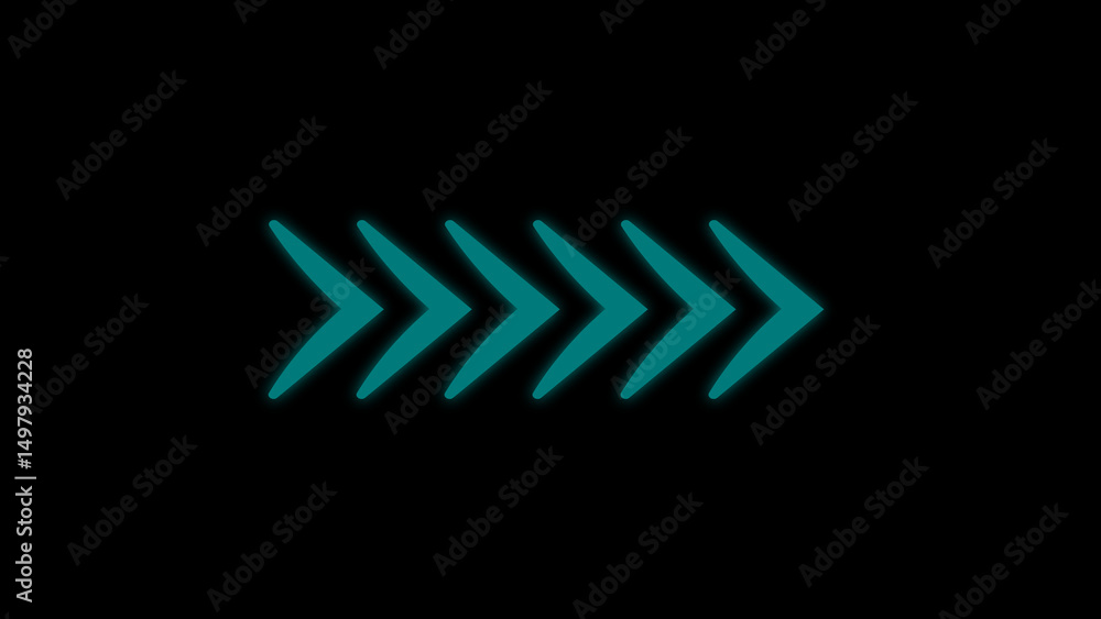 Poster teal glowing arrow icons pointing right on a black background representing navigation choices direct
