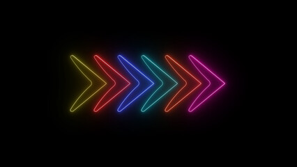 Vibrant neon arrow directional design against a dark background highlighting modern technology and creative digital visualization concepts