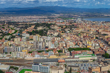 Aerial view of the metropolitan area of ​​Cagliari. Sardinia, Italy

