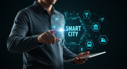 Person interacting with a smart city concept