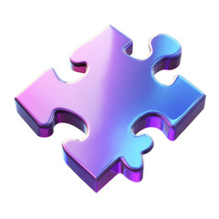 Obraz premium Iridescent puzzle piece with a pink and blue gradient on a black background in a studio shot close up on transparent background