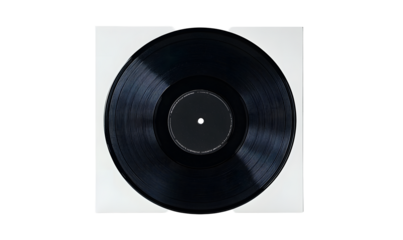 vinyl record mockup isolated on white background, disc inside the sleeve and with empty space for music cover design