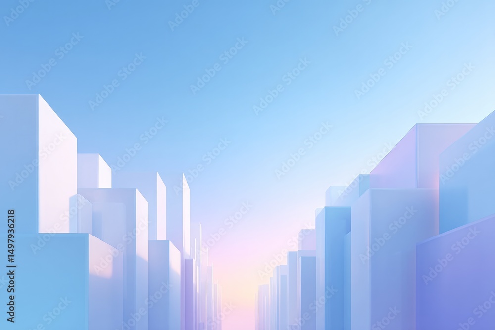 Aufkleber abstract 3d urban scene showcases minimalistic architecture set against soft pastel sky for clean im