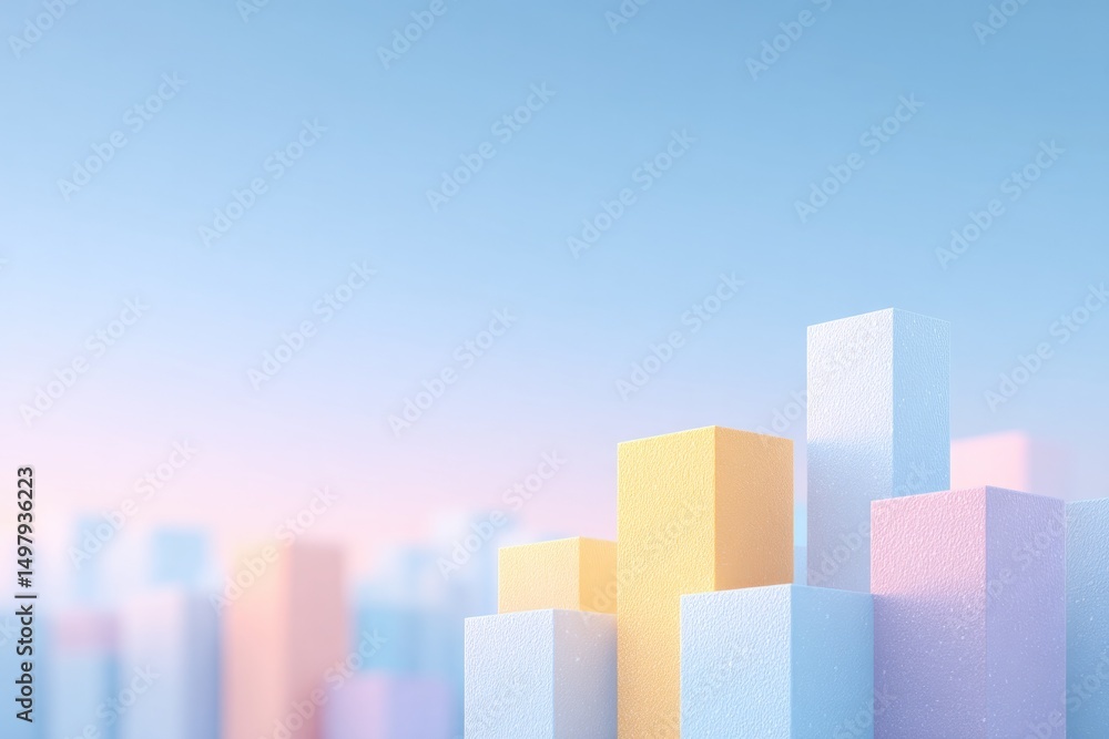 Aufkleber abstract 3d urban scene showcases minimalistic architecture set against soft pastel sky for clean im
