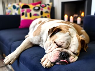 A dog resting peacefully on a couch