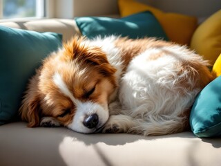 A dog resting peacefully on a couch