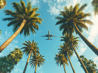 Los Angeles Aesthetic View with Aircraft and Palm Trees in Background
