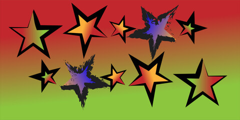 Textured colorful sharp irregular shapes on dark background. Abstract bright geometric edgy elements collection.