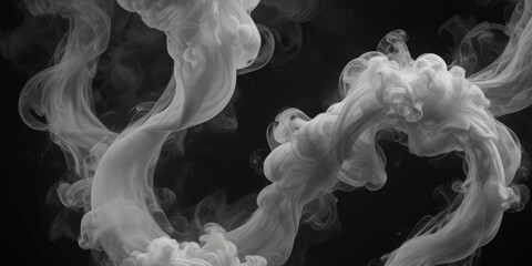 Fototapeta premium Ethereal smoke swirls in shades of grey and white against a deep black backdrop , backdrop, movement, black