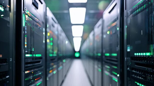 Server LEDs, bokeh, tech rhythm, abstract light pattern, data center visuals