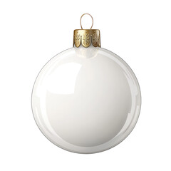 Obraz premium A white christmas ornament with a golden top and loop hanging against a solid black background view on transparent background