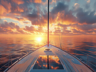 Maritime Journey with a Yacht Sailing Freely in Open Waters
