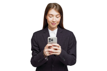 Capturing moments of joy as a young professional engages with her smartphone during work hours