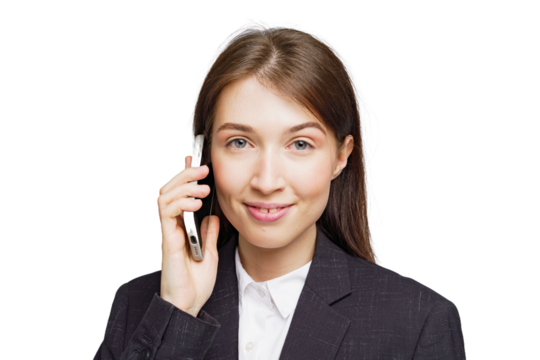 Professional woman engaged in a phone conversation during a bright and productive workday at the office