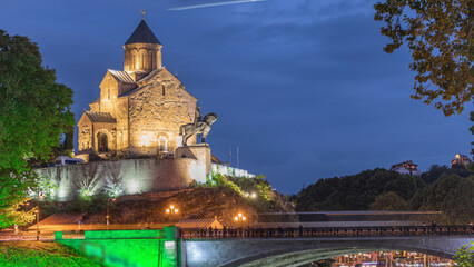 Metekhi Virgin Mary Assumption Church day to night transition timelapse. Tbilisi, Georgia. © HyperlapsePro