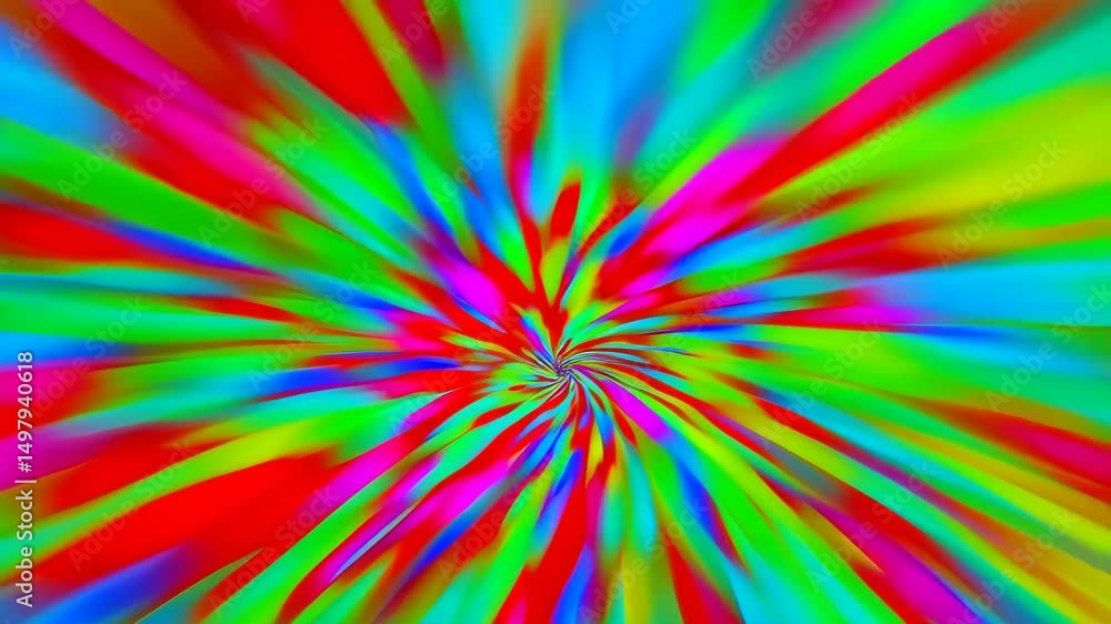 Poster vibrant multicolored starburst pattern radiating outward with blurred motion effect and dynamic abst