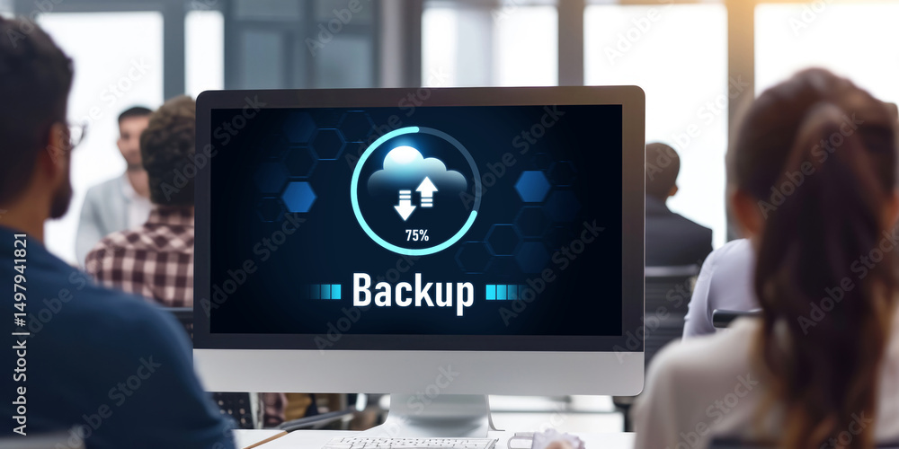 Poster backup storage data internet technology business concept. database storage cloud technology file dat
