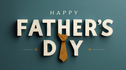 Father's Day card with bold brush script Happy Father's Day, heart, and tie on a gradient blue background, ideal for stylish greetings.