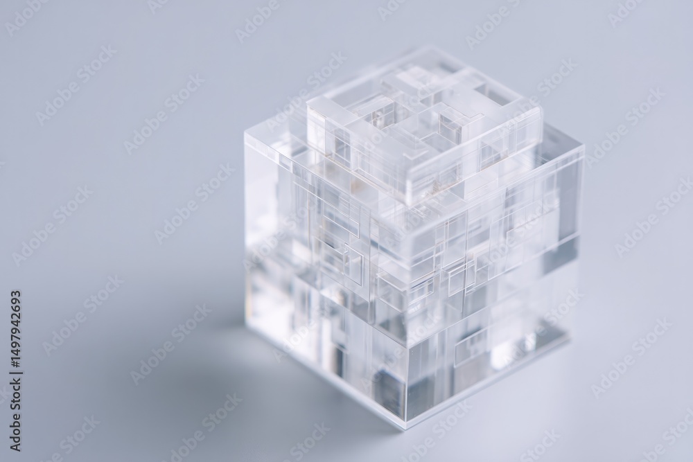 Aufkleber close-up of transparent multi-layered architectural model arranged on sleek white table showcasing i