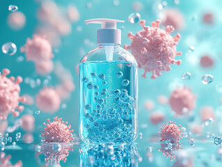 Hand Sanitizer with Virus Illustration