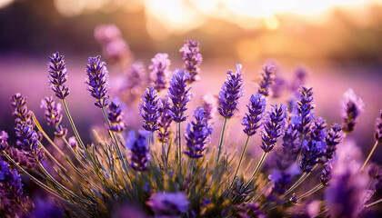 vibrant lavender flowers blooming in a sunlit field with soft bokeh background