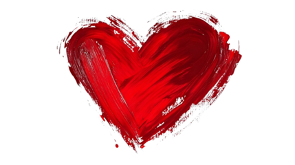 A textured, painted red heart isolated on white, symbolizing love, romance, or art. The bold brush strokes add an artistic touch.