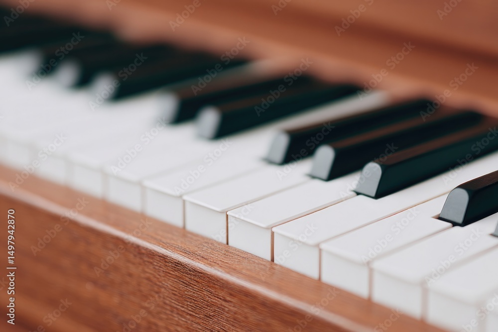 Poster close-up of organ keyboard with intricate details and textures