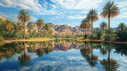 Desert Oasis Landscape Reflection Tranquil Morning
