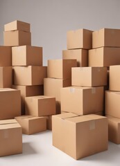 Group of empty brown cardboard boxes on white backdrop ,  mockup,  recycling