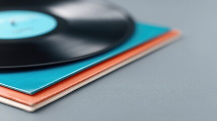 close-up of legendary vinyl records stacked neatly on plain surface