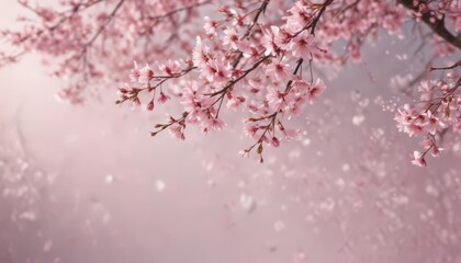 Delicate pink sakura petals drift on gentle breeze, soft focus background ,  petals,  gentle,  graceful