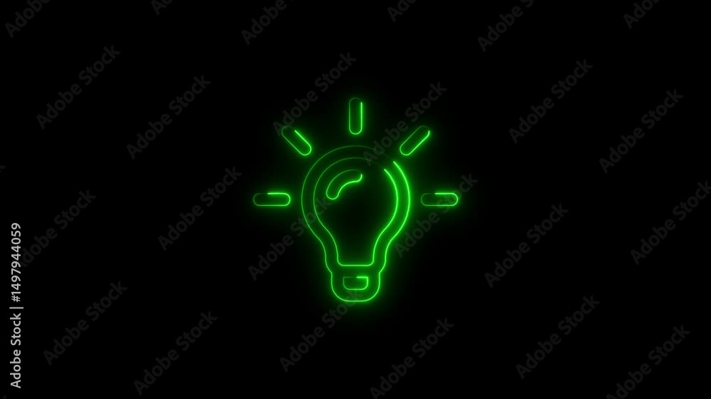 Poster green neon lightbulb idea animation loop