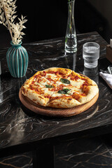 Portion of gourmet baked italian pizza margherita