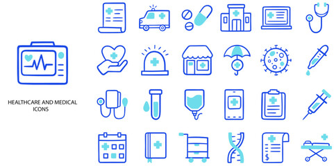 Healthcare and Medical simple concept 24 hand drawn color icons set .Vector illustration.